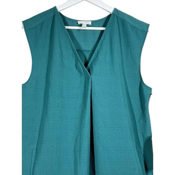 Leith Shift Dress Size S Teal Blue Boxy Pockets‎ V-Neck Woven Pleat Detail NWT - Picture 2 of 11